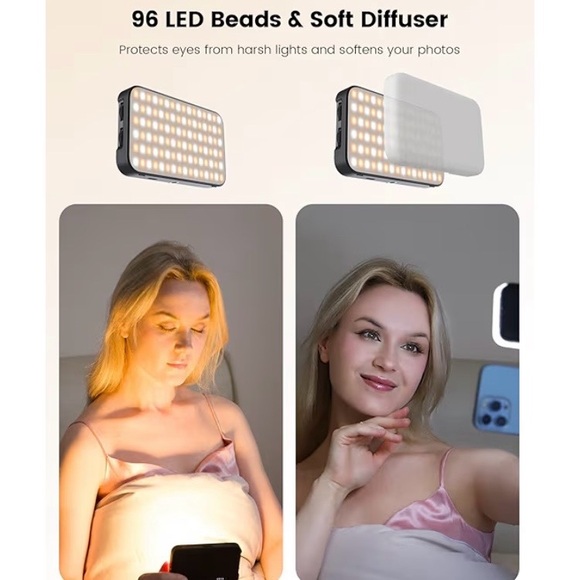 Selfie Light with Soft Diffuser & Built-in Stand 96 LED Rechargeable Clip Light - Picture 3 of 12